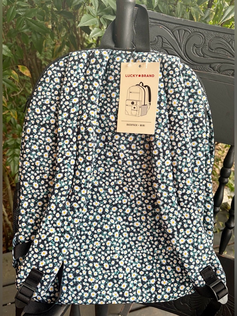 NWT LUCKY BRAND Black and Floral Daisy Backpack with Coin Pouch - Picture 3 of 5